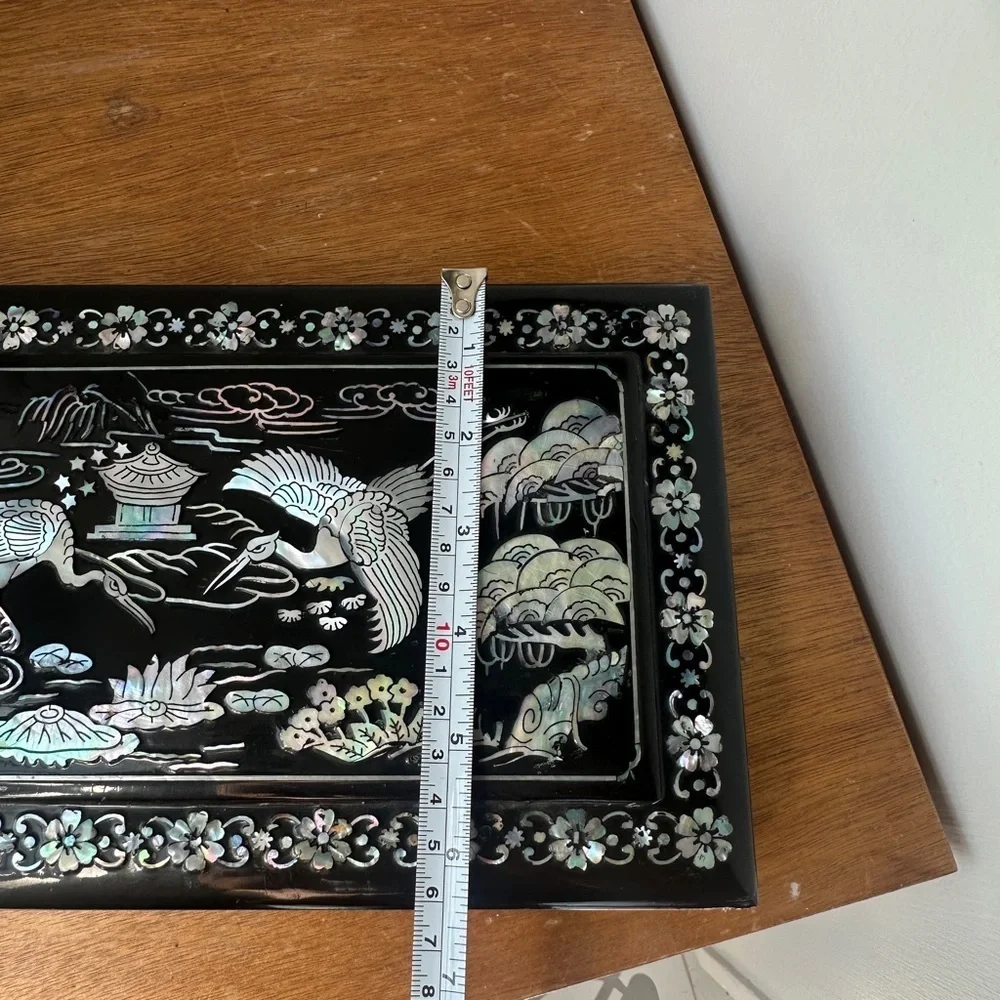 Rare Vintage 1982 Black Lacquered Smoking Box with Morher of pearl Inlay Design